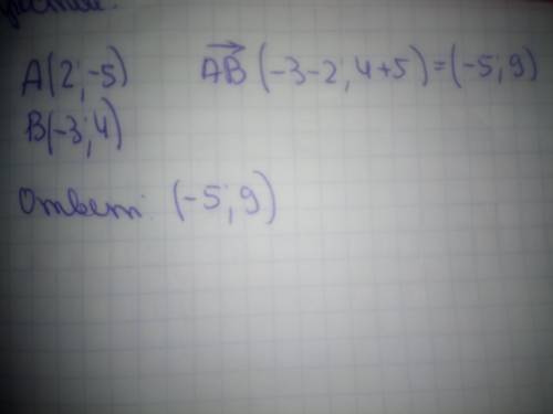 Найдите координаты вектора ab если a(2; -5) b(-3; 4)​