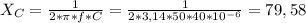 X_{C}=\frac{1}{2*\pi *f*C} =\frac{1}{2*3,14 *50*40*10^{-6} }=79,58