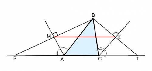 Помгите.29 кути bad і bce – зовнішні кути трикутника abc. із вершини b проведено перпендикуляри bm