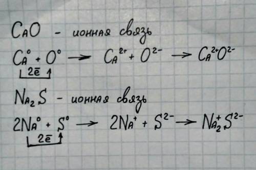 Покажите образования ионной связи на примере молекул: оксид кальция cao, сульфид натрия na2s