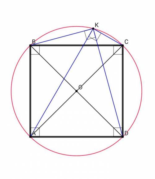 Около квадрата площадью s описана окружность. докажите, что сумма квадратов расстояний от любой точк