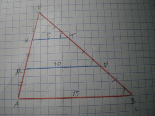 Сторона ав треугольника авс равна 15 см. сторона вс разделена на 3 равные части и через точки делени