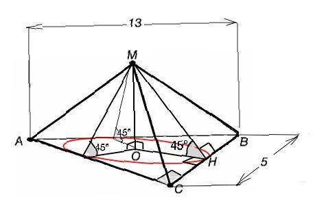 Основою піраміди є прямокутний трикутник з катетом 5 см і гіпотенузою 13 см всі бічні грані піраміди