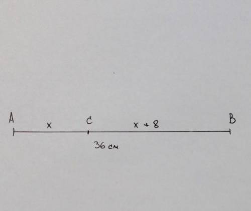 отрезок ab,длина которого 36см,разделен точкой c на два отрезка ac м cb.найдите эти отрезки,если bc