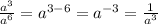 \frac{a^3}{a^6} =a^{3-6}=a^{-3}=\frac{1}{a^3}