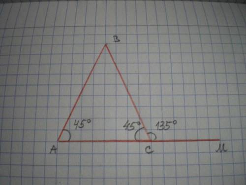 Решите в равнобедренном треугольнике abc с основанием ac внешний угол при вершине c равен ∡1=135° .