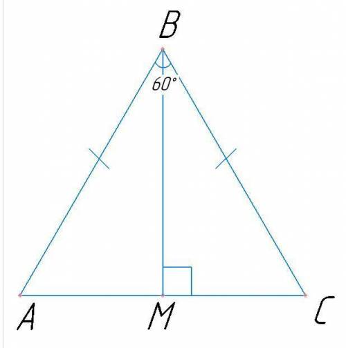 Равносторонний треугольник авс. найти угол между векторами ав и медианой вм(постройте)​