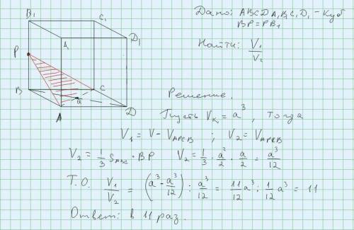 Вкубе abcda1b1c1d1 проведена плоскость cpq, где p - середина ребра bb1, а q - центр грани abcd. эта