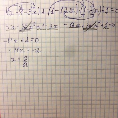 Найдите корень уравнения 4х(1-9х)+(1-12х)(1-3х)+1=0 можете написать как записывать !