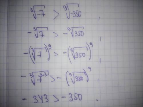 Сравнить числа 3^√-7 и 9^√-350 (корень 3-й степени и корень 9 степени).