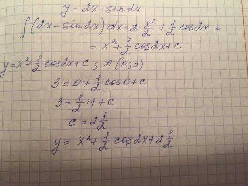 Найти первоначальную функции у=2х-sin2x, график которой проходит через точку а(0; 3),