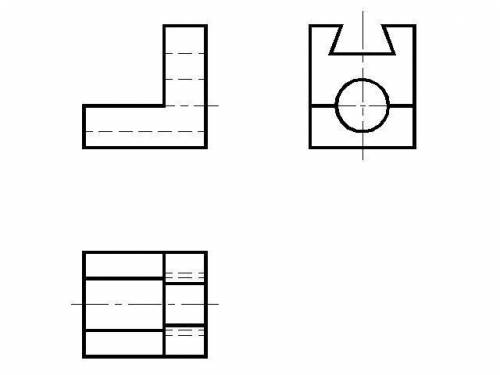 Сделать чертеж в проекции трёх видов(фронтальный, вид сверху, вид слева, в проекцированной связи)