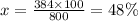 x = \frac{384 \times 100}{800} = 48\%