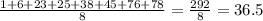 \frac{1+6+23+25+38+45+76+78}{8} = \frac{292}{8} = 36.5\\\\