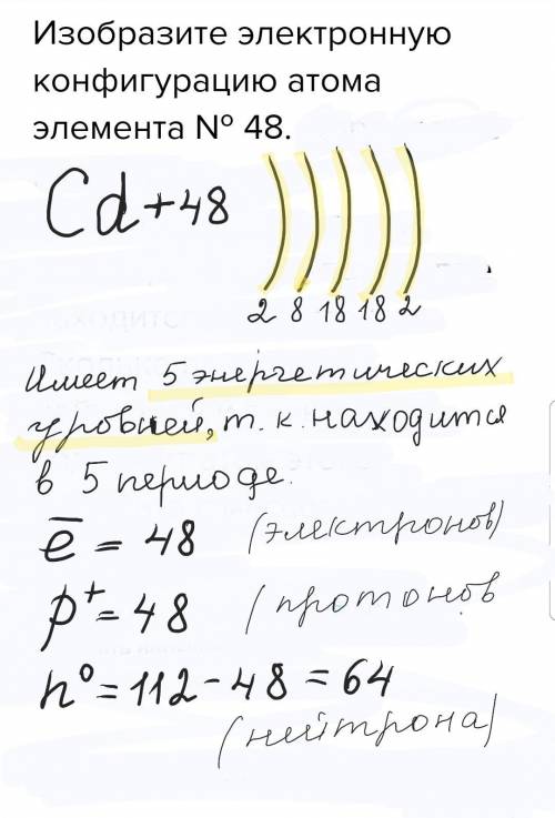 Изобразите электронную конфигурацию атома элемента № 48. определите по электронной конфигурации в ка