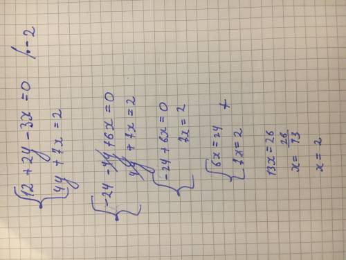 7методом сложения: {12+2y-3x=0 {4y+7x=2 {2x+y=-5 {4x-2=-14