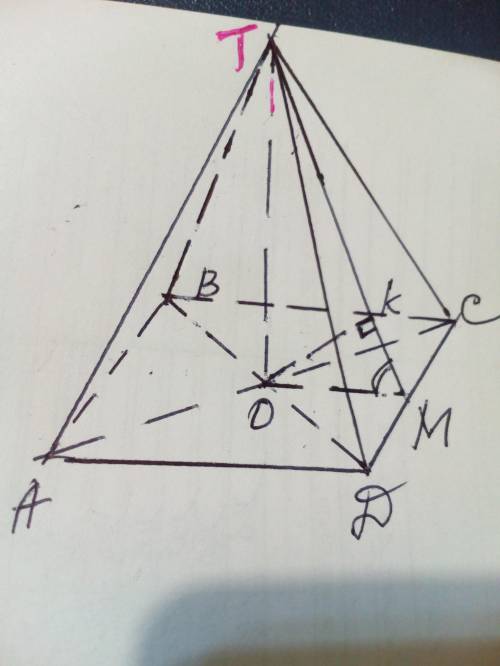 Управильній чотирикутній піраміді двогранний кут при основі до­рівнює, a . знайдіть повну поверхню п