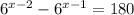 6^{x-2} - 6^{x-1} = 180