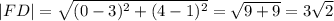 |FD|=\sqrt{(0-3)^{2} +(4-1)^{2} }=\sqrt{9+9}=3\sqrt{2}