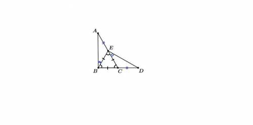 Два равных треугольника abc и deb (ab=de, ac=db) удалось расположить так, как показано на рисунке. в