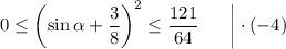 0\leq\left(\sin\alpha +\dfrac{3}{8}\right)^2\leq \dfrac{121}{64}~~~~~\bigg|\cdot(-4)