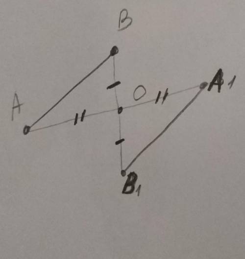 Даны отрезки ab и точка o рисунок23.постройте отрезок, симметричный отрезку ab относительно точки o​