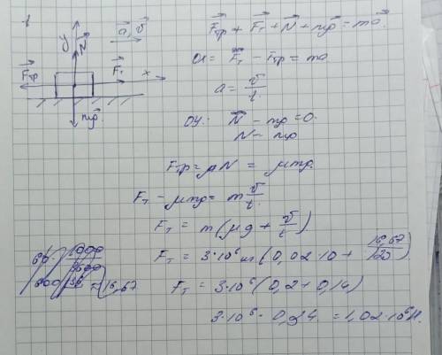 Маса поезда 3*106 кг коефициент трения - 0,02. какую должна быть сила тяги поезда, что бы поезд набр