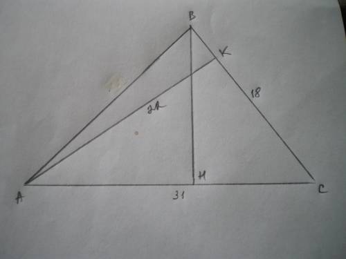 Стороны треугольника 31см и 18см. высота, проведённая к меньшей стороне равна 22см. найти высоту, пр