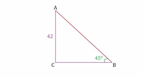 Впрямоугольном треугольнике один из катетов равен 42 а угол лежащий против него равен 45° найдите пл