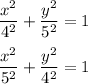 \dfrac{x^2}{4^2}+\dfrac{y^2}{5^2}=1\\\\ \dfrac{x^2}{5^2}+\dfrac{y^2}{4^2}=1