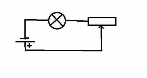 Электрическая схема,состоящая из источника тока,реостата и лампочки