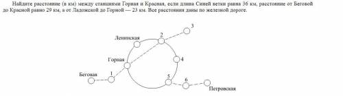 Найдите расстояние между станциями горная и красная если длина синей ветки равна 36 км расстояние от