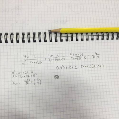 Сократите дроби : 4x-12 / x^2-11x+24​