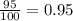 \frac{95}{100} = 0.95