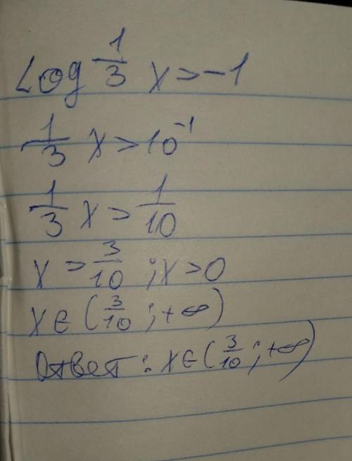 Розв'яжіть нерівність log 1/3x> -1