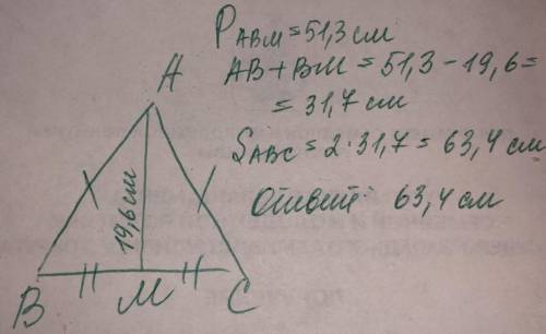 Вравнобедренном треугольнике abc с основанием bc проведена медиана am. найдите периметр треугольника