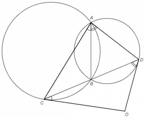 Две окружности пересекаются в точках а и в. через точку в проведена прямая, пересекающая окружности