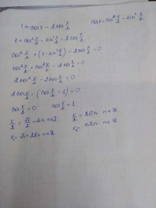 Решите уравнение 1+cosx=2cosx/2​