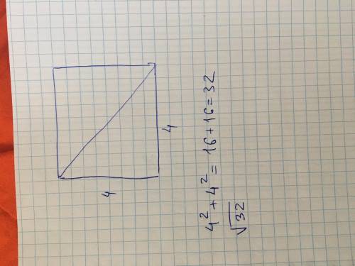 Найти диагональ квадрата со стороной 4см​