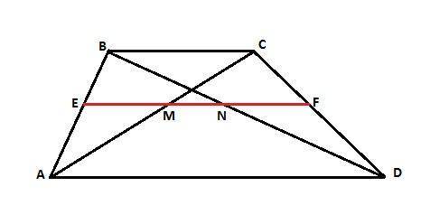 Знайдіть основи трапеції якщо діагоналі ділять її середню лінію завдовжки 21 см на 3 частини,середня