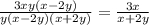 \frac{3xy(x - 2y)}{y(x - 2y)(x + 2y)} = \frac{3x}{x + 2y}