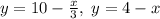 y=10-\frac{x}{3},\;y=4-x