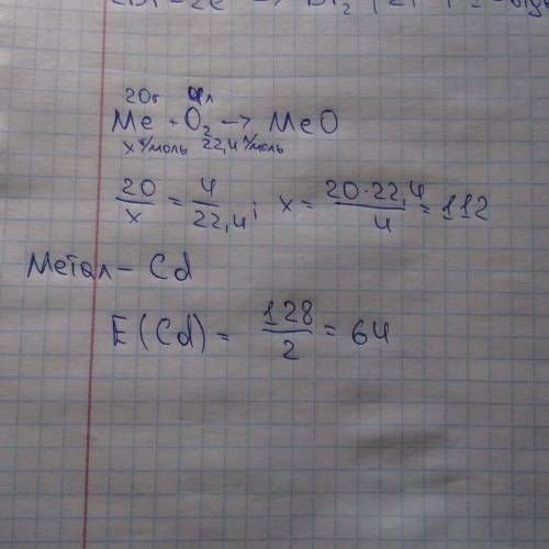 Вычислить молекулярную массу эквивалента металла,если 20,0 г его взаимодействует с 4,0 л кислорода (