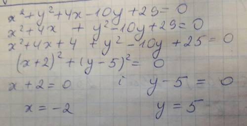Решить уравнение x^2+y^2+4x-10y+29=0