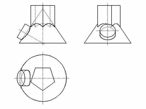 [чертёж по инженерной графике. 9] условие: построить три проекции линии пересечения поверхностей нуж
