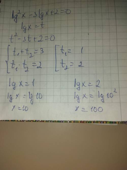 Lg^2-3lgx+2=0решите уравнение​