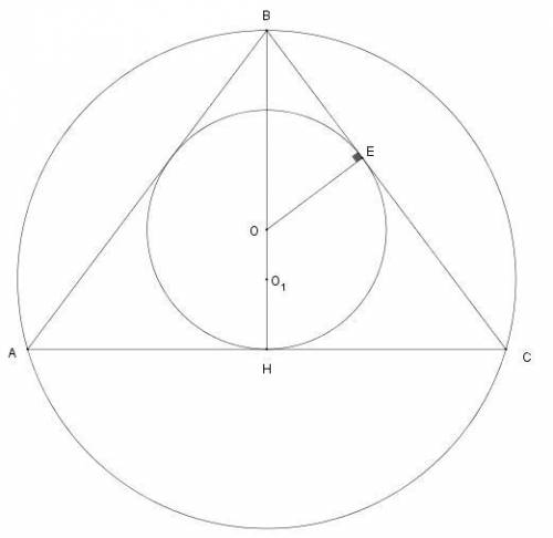 Висота рівнобедреного трикутника, проведена до його основи, дорівнює 32 см, а радіус вписаного кола
