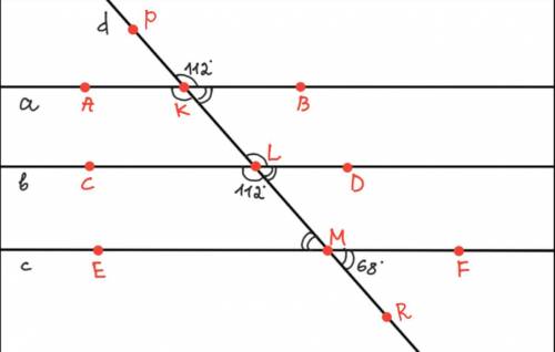 Какие из прямых a,b,c изображённых на рисунке являются параллельными?