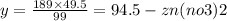 y = \frac{189 \times 49.5}{99} = 94.5 - zn(no3)2