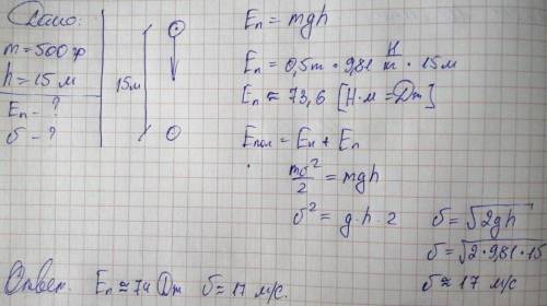 Тело массой 500 г свободно падает с высоты 15 миз состояния покоя. чему равна потенциальная энергия